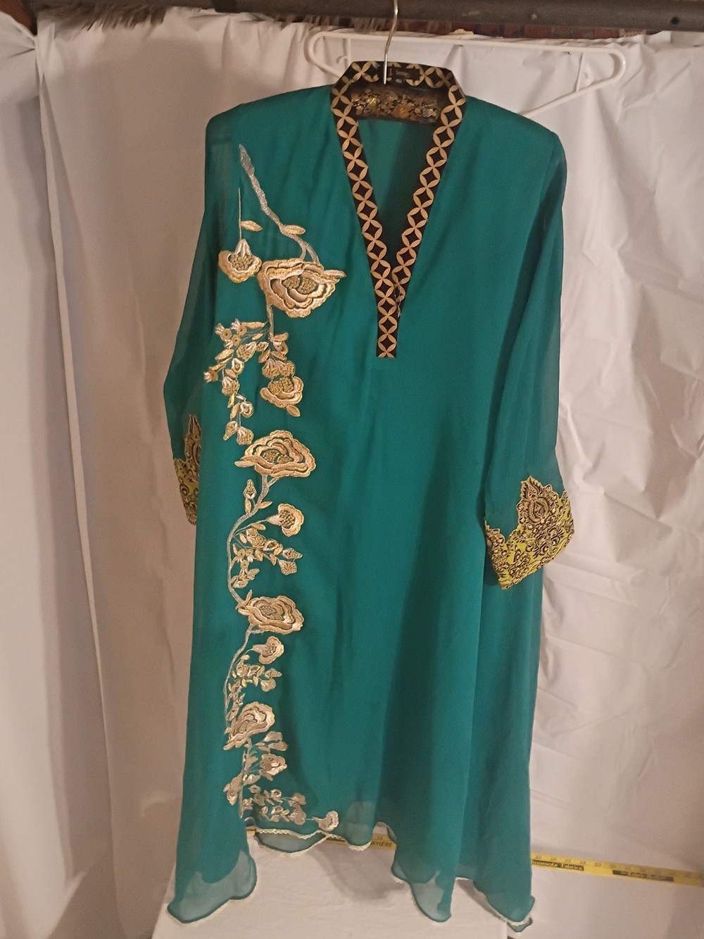 Teal Men's Kurta with Gold Embroidery